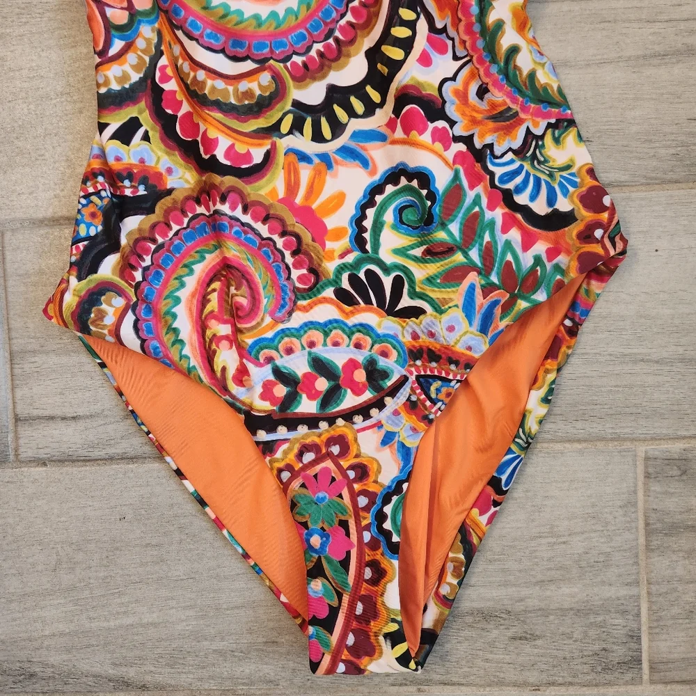 Lucky Brand swimsuit M one piece paisley tropical folk rtsy bohochic new $140